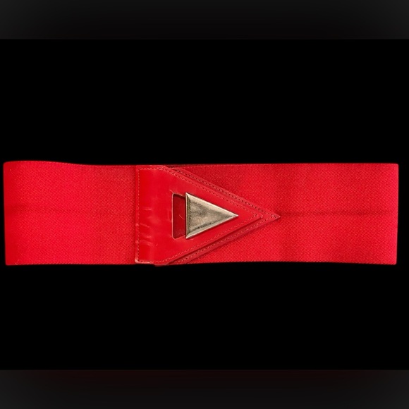 Vintage Belt - red 80s elastic clasp belt w/ retro buckle - Picture 5 of 5
